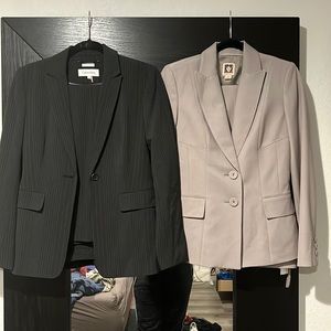 2 suits size 4. Calvin Klein (dark navy/black with stripes) & Anne Klein (tan)